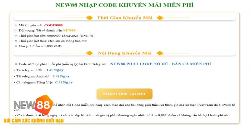 Code Khuyến Mãi Miễn Phí NEW88 - Tham Gia Rinh Quà Khủng 2025 2 Cách nhận code khuyến mãi miễn phí – Tham gia rinh quà khủng NEW88